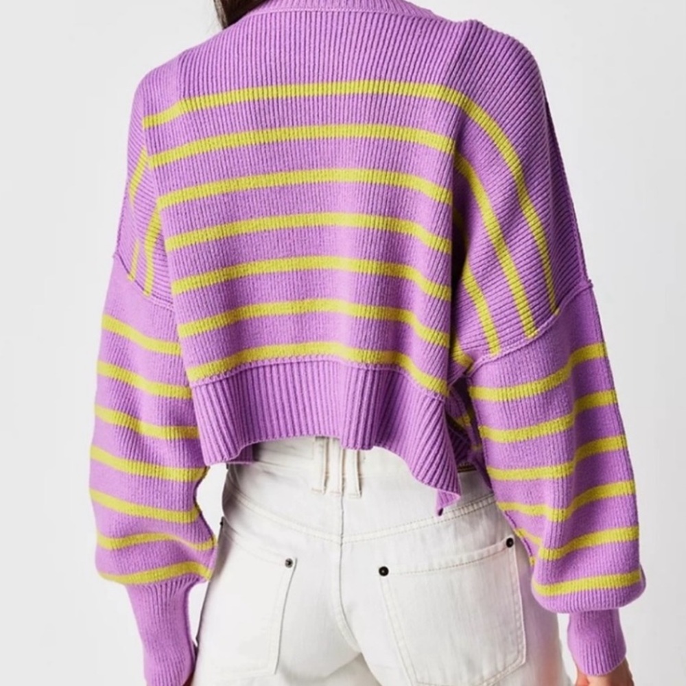 Free People Easy Street Cropped Striped Pullover Oversized Sweater | Size XS - Picture 4 of 11